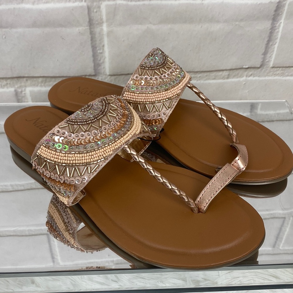 ROSE GOLD BEADED TOE SANDALS